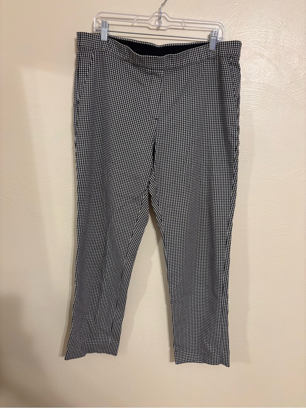 J.Jill Women’s 14 Gingham Check Pull On Ankle Pants Black White Stretch